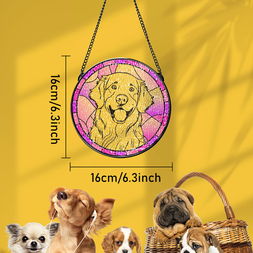 Personalized Pet Portrait Suncatcher Stained Glass Pet Ornament Remembrance Gifts for Pet Lovers-Blongser