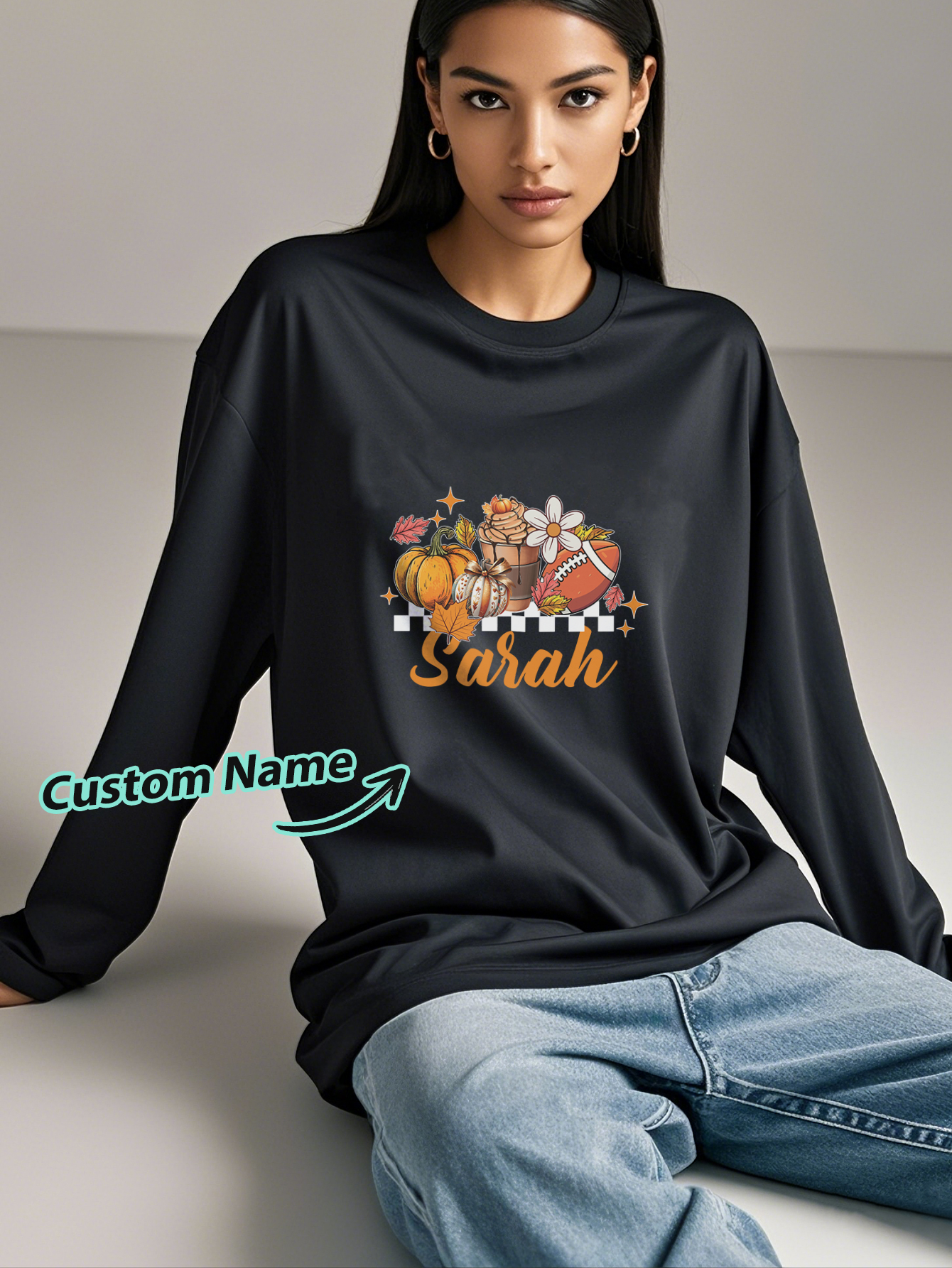 Custom Engraved Personalized Name Halloween Long Sleeve T-Shirt-Blongser