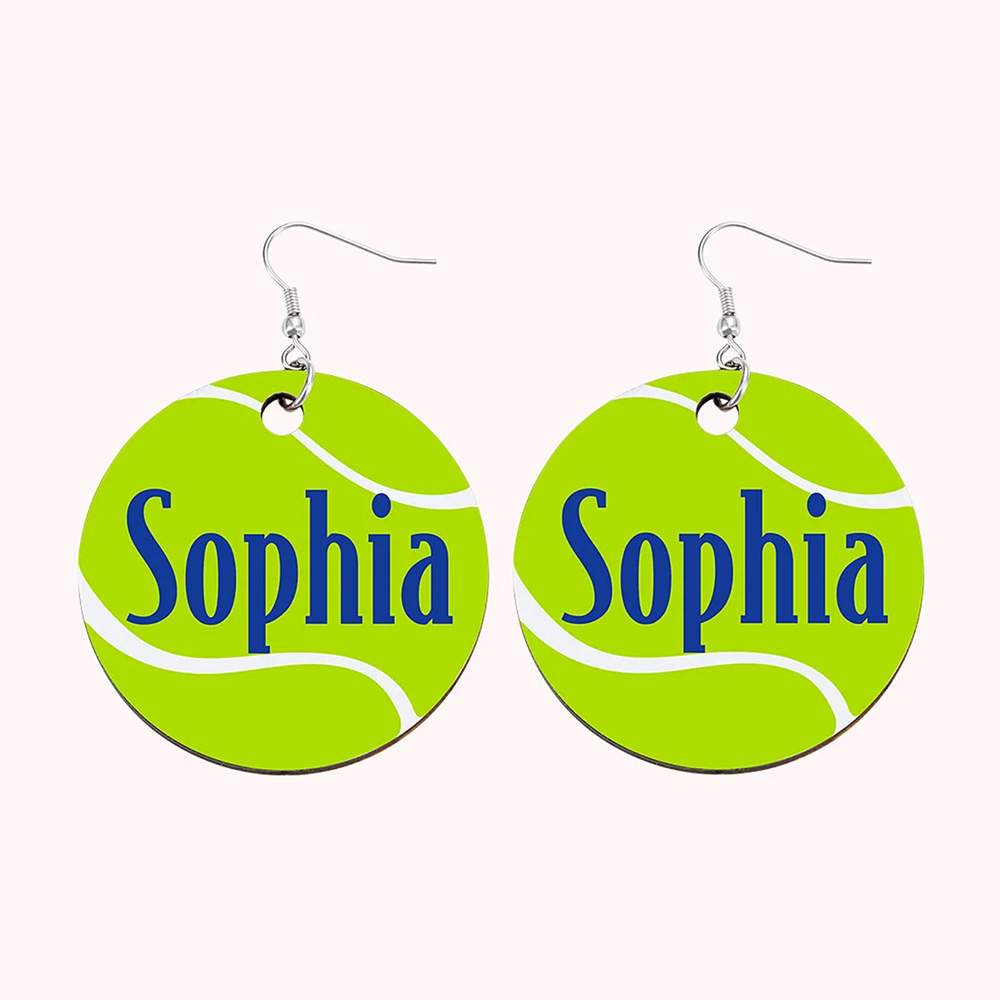 Personalized Wooden Tennis Earrings with Name Sport Earring Jewelry Gift for Her-Blongser