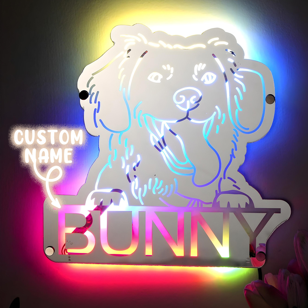 Personalized Pet Photo Name Mirror Light Custom Pet Portrait Mirror Lamp Gift for Pet Lovers-Blongser