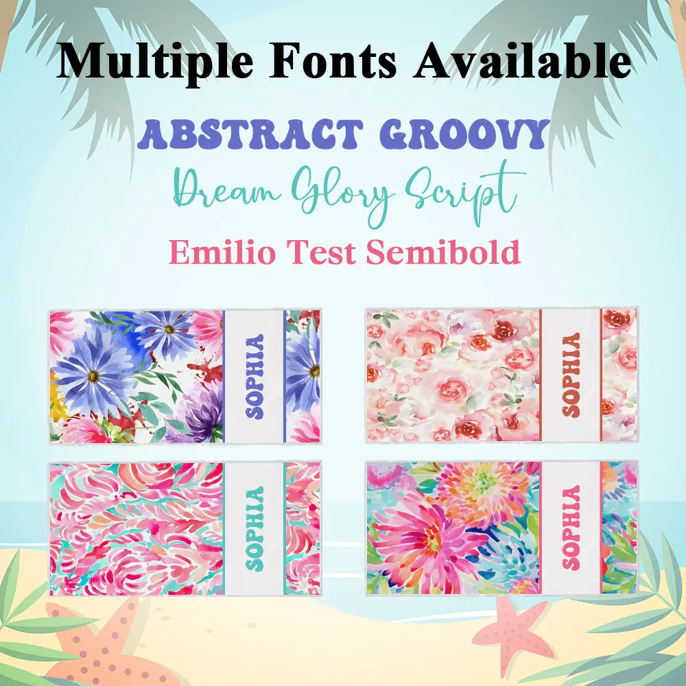 Personalized Watercolor Flower Beach Towel with Name Beach Accessories Gift for Her-Blongser