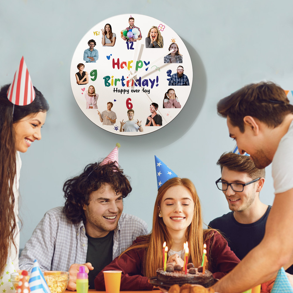 Personalized Happy Birthday Round PVC Wall Clock with Custom Photo Engraving-Blongser
