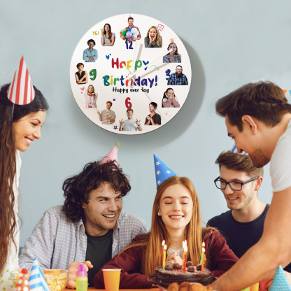 Personalized Happy Birthday Round PVC Wall Clock with Custom Photo Engraving-Blongser