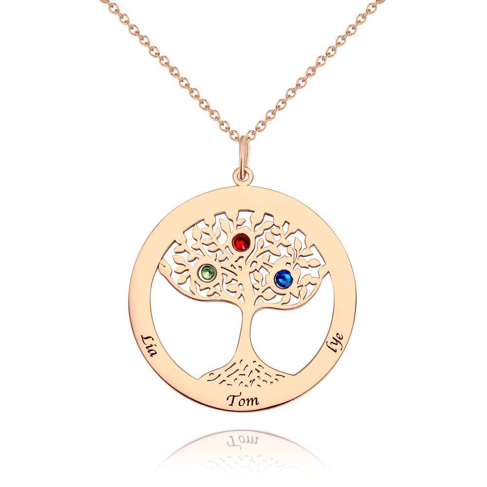 Personalized Family Tree Necklace Engraved Name Birthstone Necklace S925 Silver-Blongser