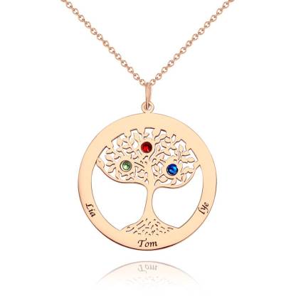 Personalized Family Tree Necklace Engraved Name Birthstone Necklace S925 Silver-Blongser