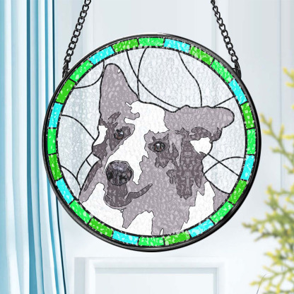 Personalized Pet Portrait Stained Glass Suncatcher Memorial Gift for Pet Lovers-Blongser