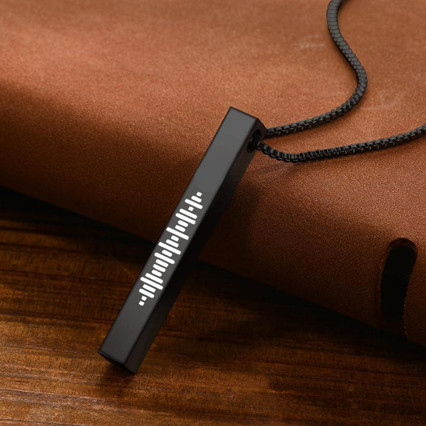 Custom Engraved Stainless Steel Scannable Music 3D Vertical Bar Necklace-Blongser
