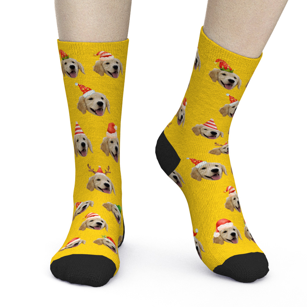 Merry Christmas Funny Design Custom Pet Face Socks-Blongser