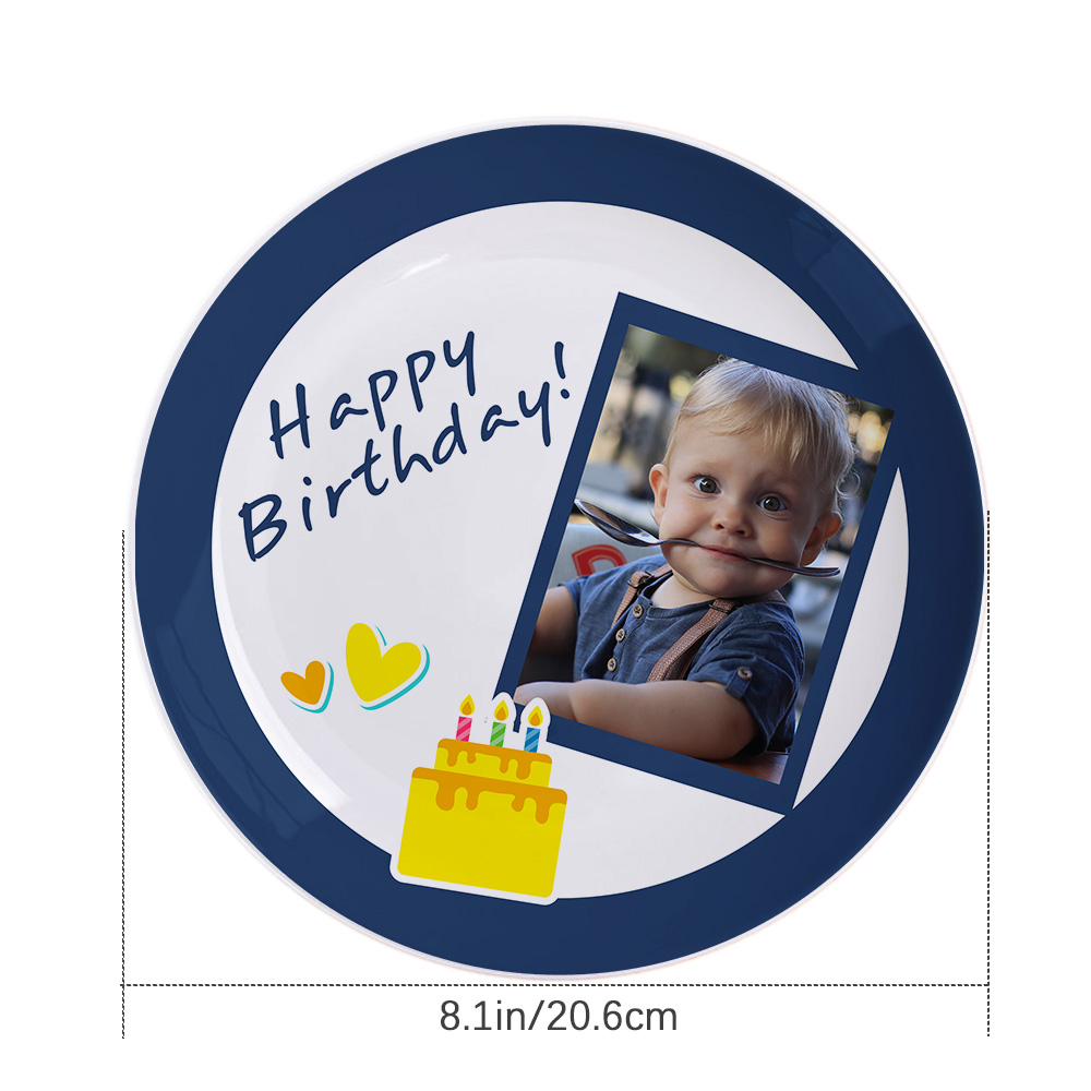 8.1 Inch Custom Photo Happy Birthday Ceramics Dinner Plates For Kids-Blongser