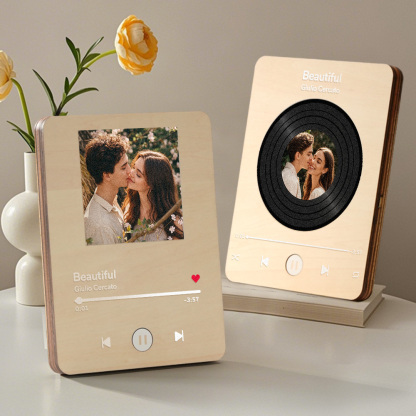 Personalized Photo Wooden Music Record Player Wedding Anniversary Gift for Couples-Blongser
