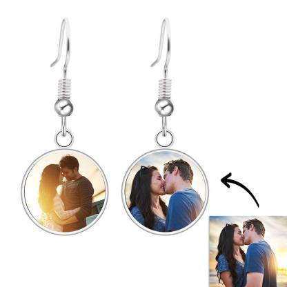 Personalized Photo Drop Earrings Two Photos Unique Jewelry For Women-Blongser