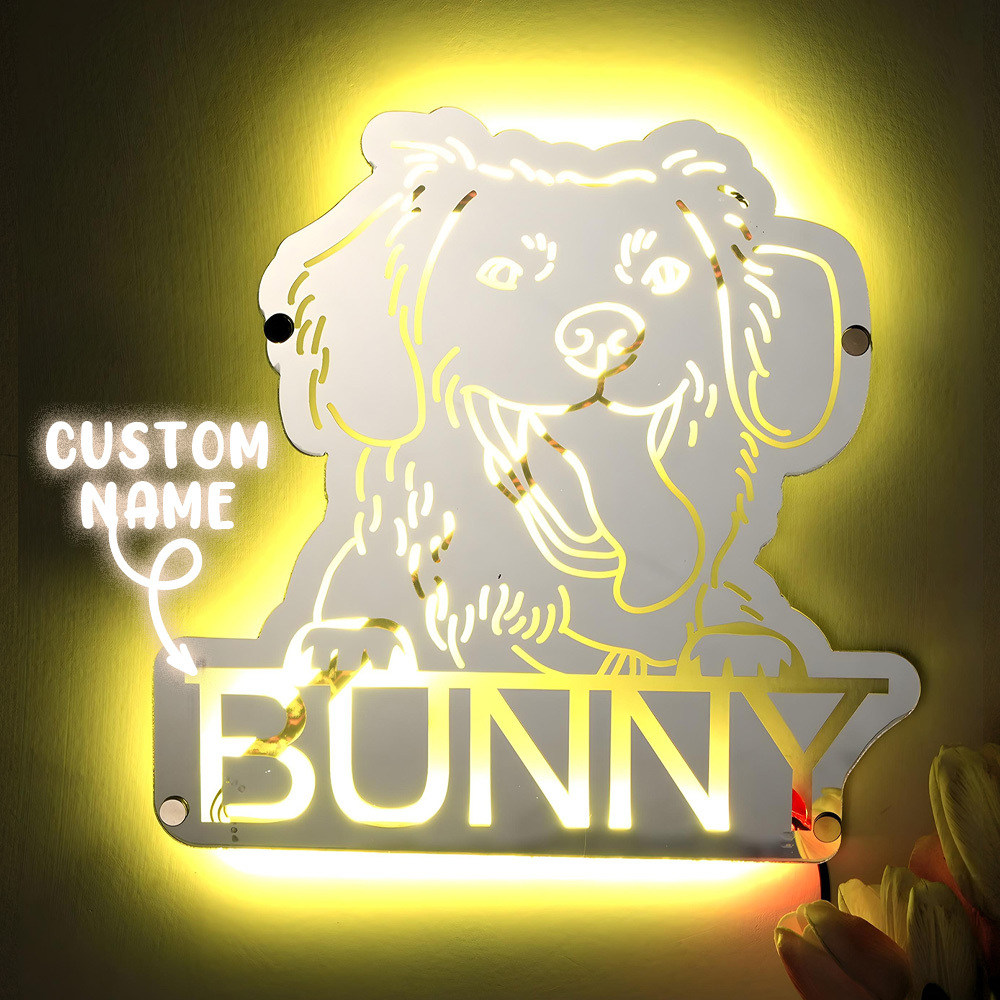 Personalized Pet Photo Name Mirror Light Custom Pet Portrait Mirror Lamp Gift for Pet Lovers-Blongser