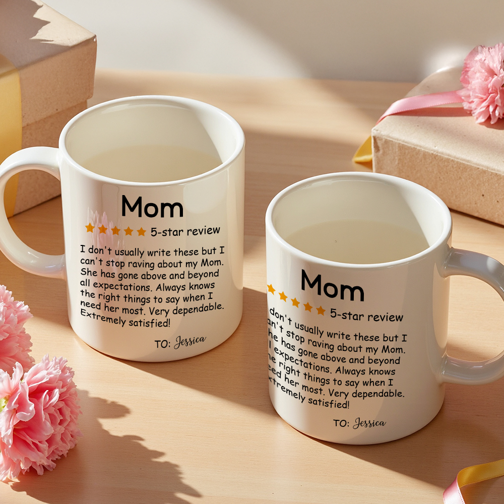 Personalized Five-Star Review Mug with Name Ceramic Coffee Mug Mother's Day Birthday Gift for Mom-Blongser