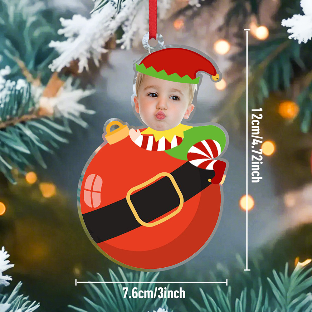 Personalized Cute Baby Elf Ornament with Baby Photo First Christmas Ornament-Blongser