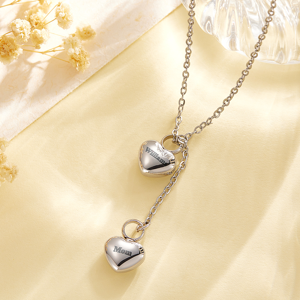 Personalized Double Heart Ashes Urn Pendant Necklace with Name Jewelry Keepsake Memorial Gift for Her-Blongser