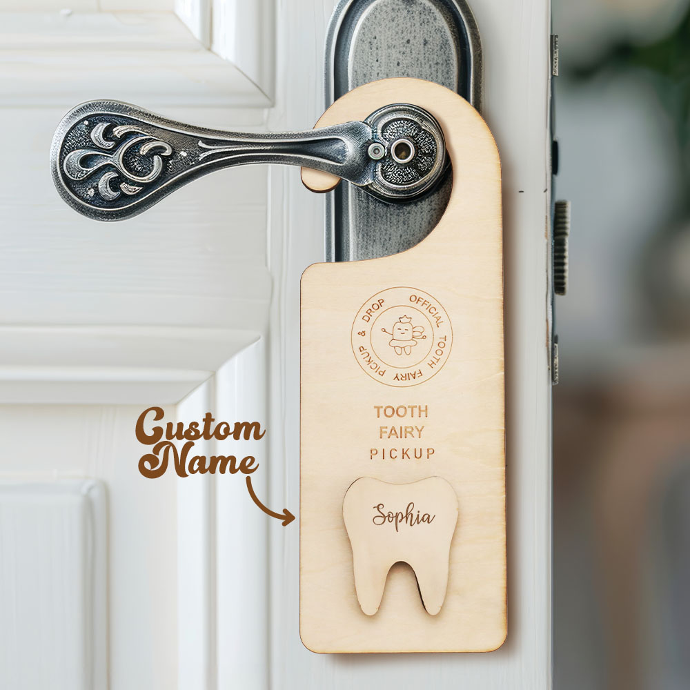 Personalized Wooden Tooth Fairy Door Hanger Teeth Holder Pick Up Box Home Decoration Gift for Kids-Blongser