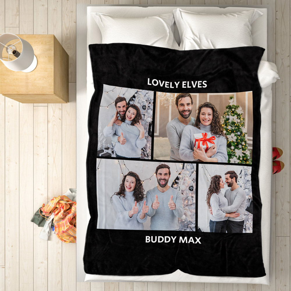 Personalized Hebrew Text Collage Photo Fleece Blanket-Blongser