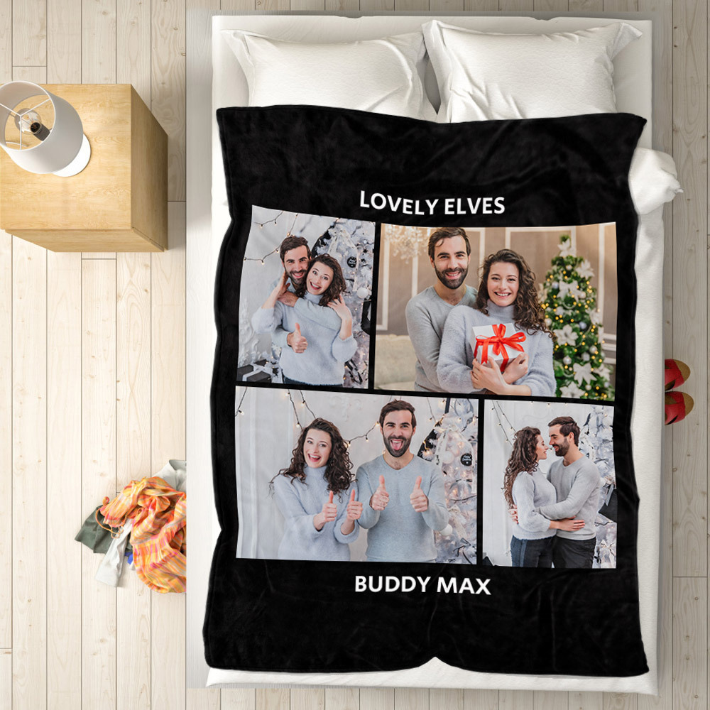 Personalized Hebrew Text Collage Photo Fleece Blanket-Blongser