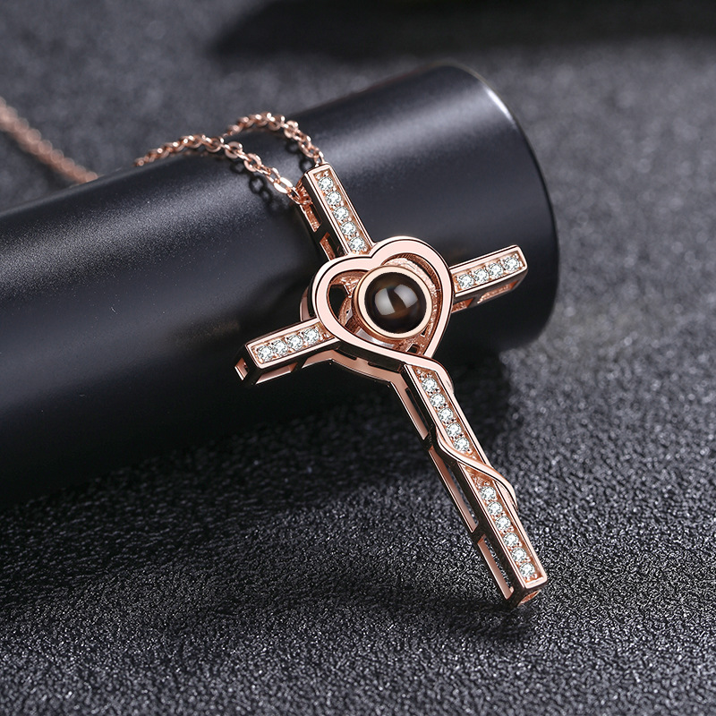 Customized Cross Photo Projection Necklace 925 Silver-Blongser