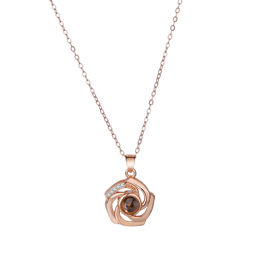 925 Silver Necklace Personalized Flower Projection Photo Necklace-Blongser