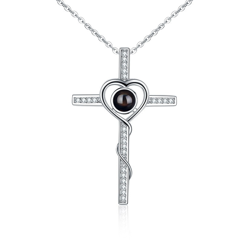 Customized Cross Photo Projection Necklace 925 Silver-Blongser