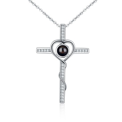 Customized Cross Photo Projection Necklace 925 Silver-Blongser