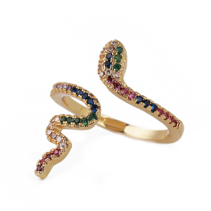 Adjustable Zircon Ring Copper Snake Rings-Blongser