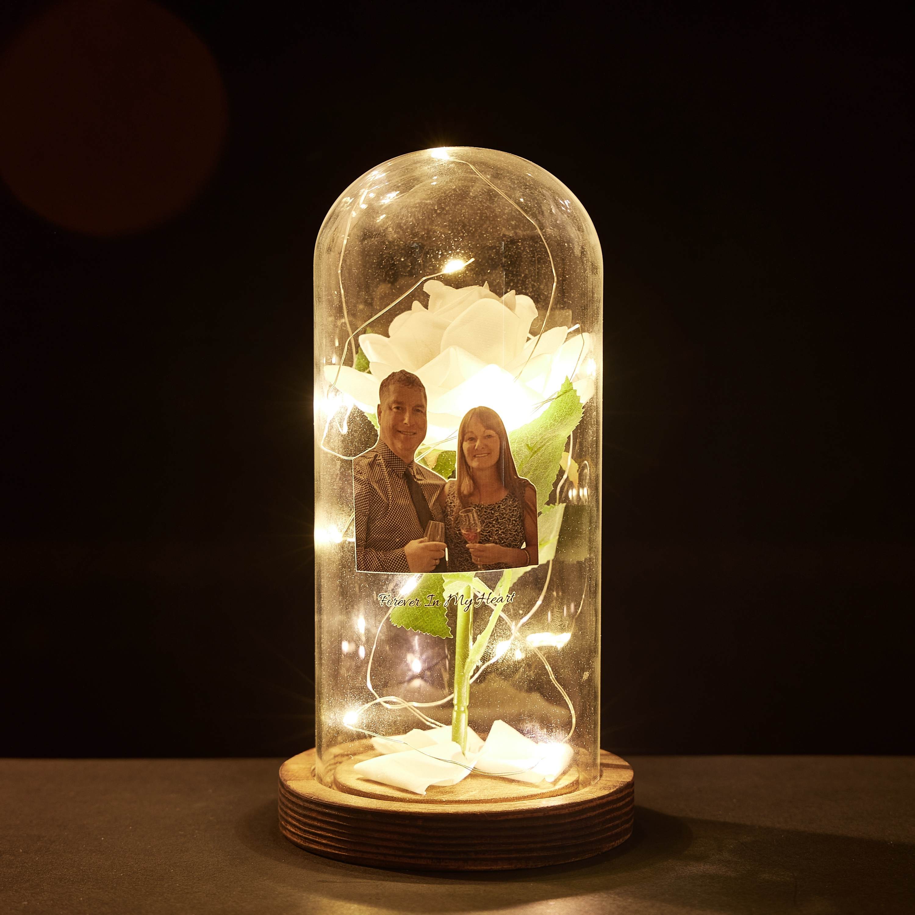 Custom Photo Text LED Night Light Romantic Simulation Eternal Rose in Glass Dome-Blongser