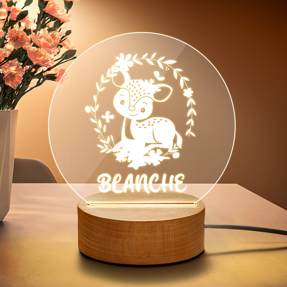 Custom Name Deer Acrylic Night Light Kids Cute Night Lamp-Blongser