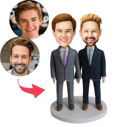 Same-sex Male Couple Custom Bobblehead With Engraved Text-Blongser