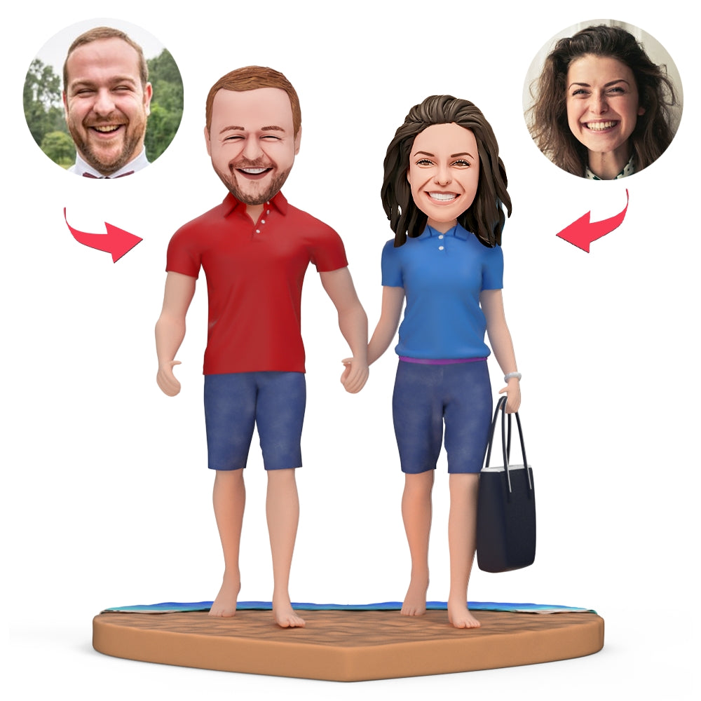 Couple On The Beach Custom Bobblehead With Engraved Text-Blongser