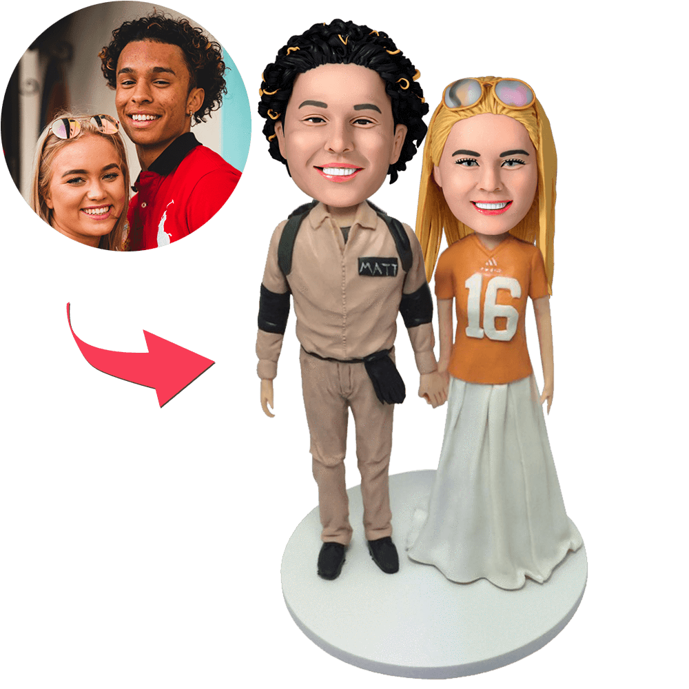 Casual Couple Custom Bobblehead With Engraved Text-Blongser