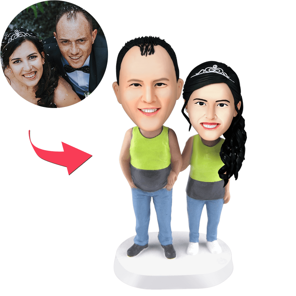 Couple Wearing Tank Tops Custom Bobblehead With Engraved Text-Blongser