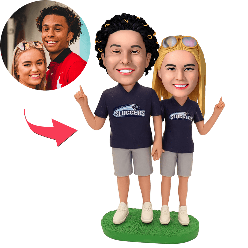 Football Fans Couple Custom Bobblehead With Engraved Text-Blongser