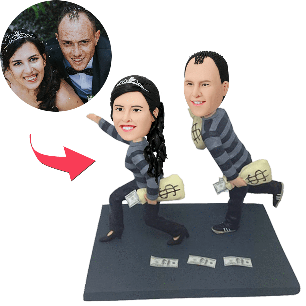 Funny Robbers Couple Custom Bobblehead With Engraved Text-Blongser