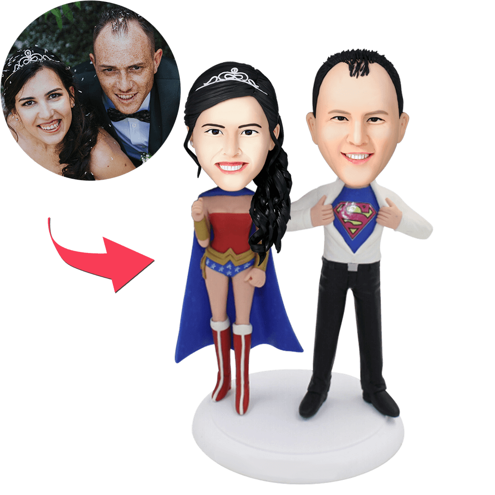 Superheroes Couple Popular Custom Bobblehead With Engraved Text-Blongser