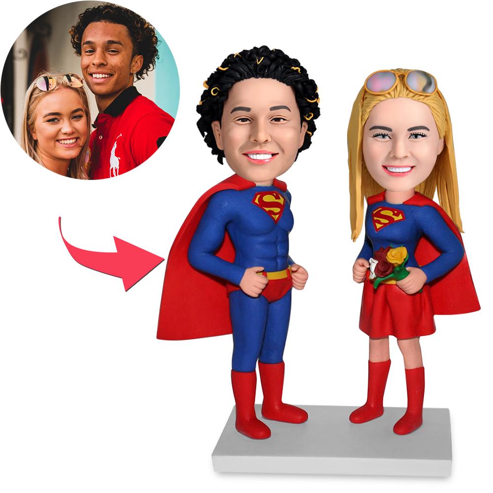 Couples Superman Popular Custom Bobblehead With Engraved Text-Blongser