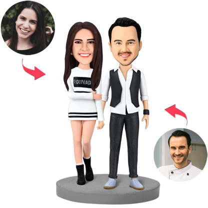 Modern Couple Custom Bobblehead With Engraved Text-Blongser