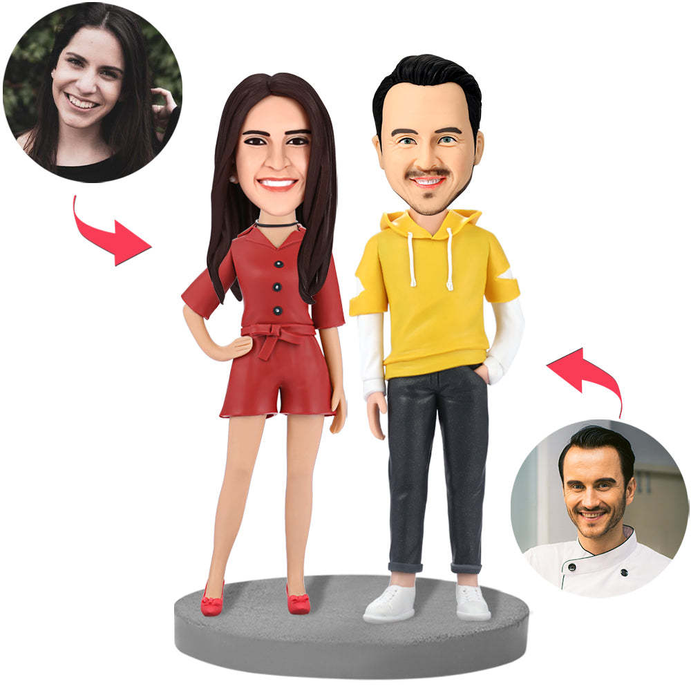 Fashion Couple In Casual Wear Custom Bobblehead With Engraved Text-Blongser