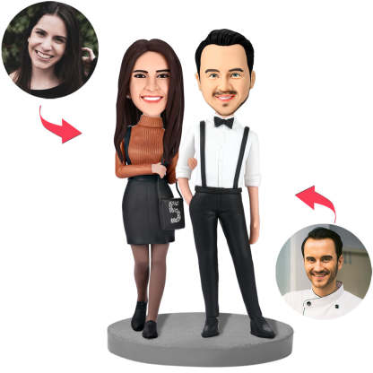 Anniversary Gift Modern Couple In Formal Wear Custom Bobblehead With Engraved Text-Blongser