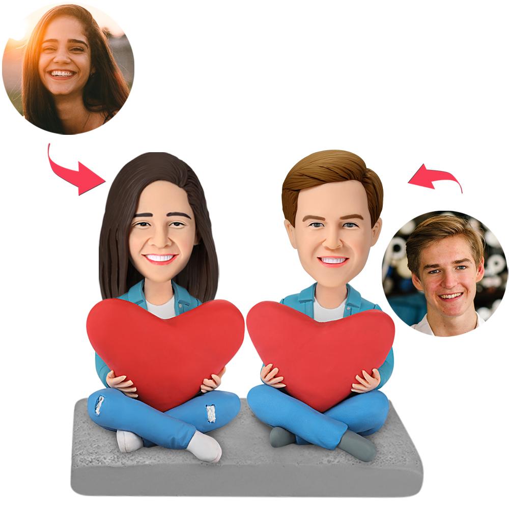 Heart Couple Custom Bobblehead With Engraved Text-Blongser