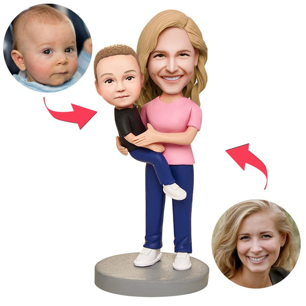 Mother Holding A Baby Custom Bobbleheads With Engraved Text-Blongser