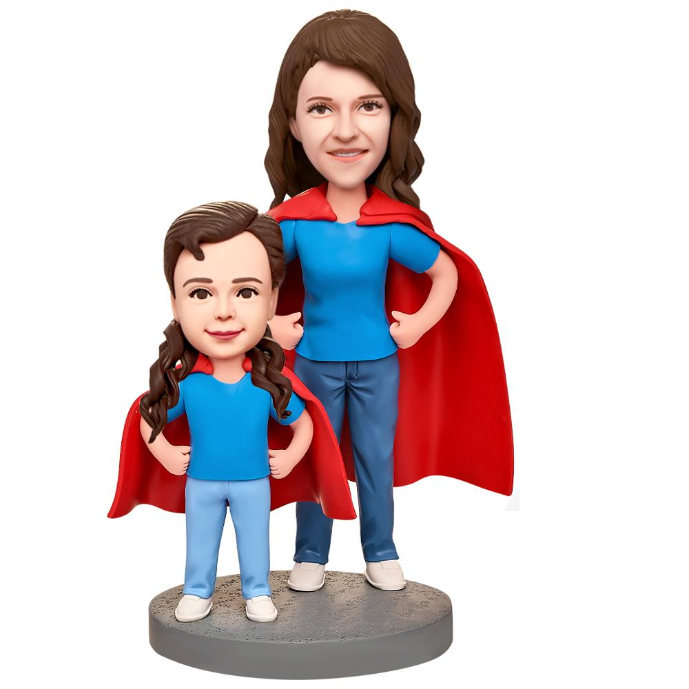 Super Mother and Daughter Custom Bobblehead with Engraved Text-Blongser