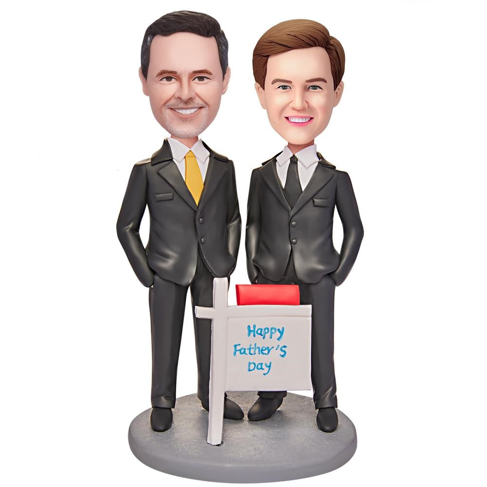 Father and Son in Suits Custom Bobblehead with Engraved Text-Blongser