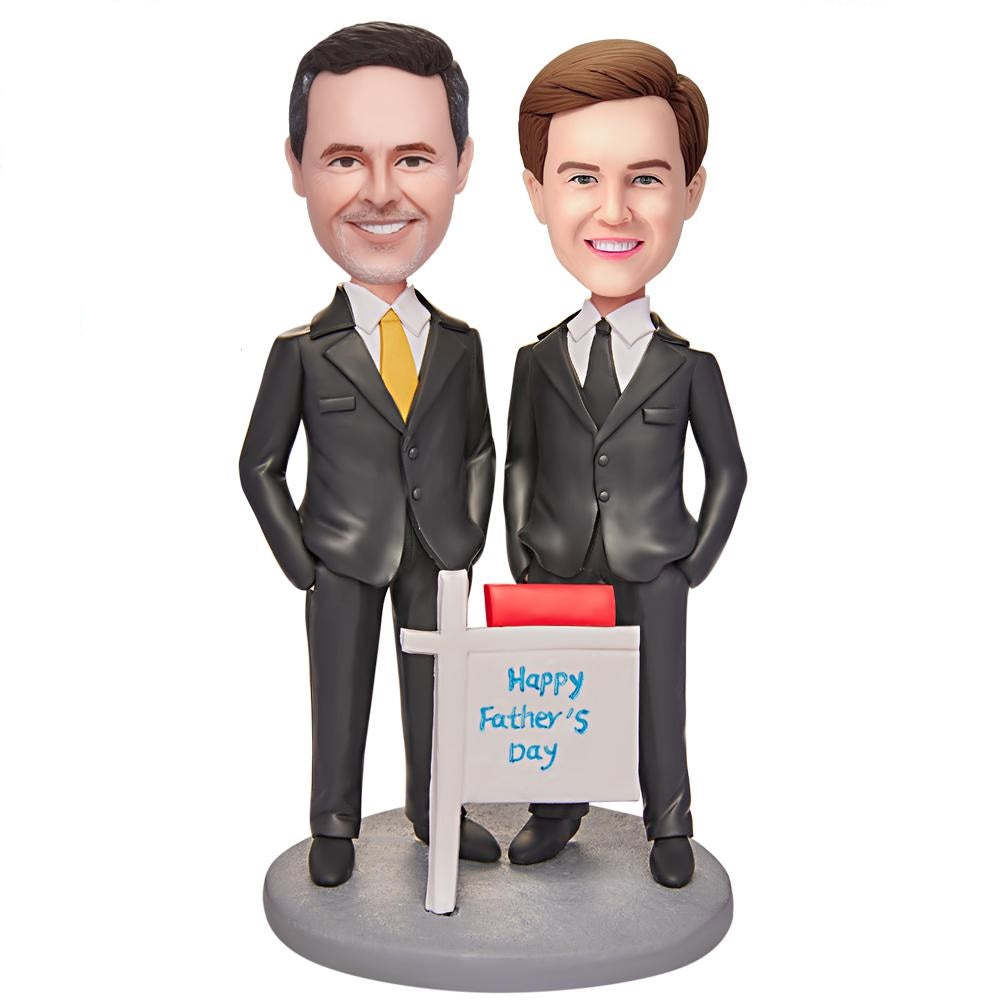 Father and Son in Suits Custom Bobblehead with Engraved Text-Blongser