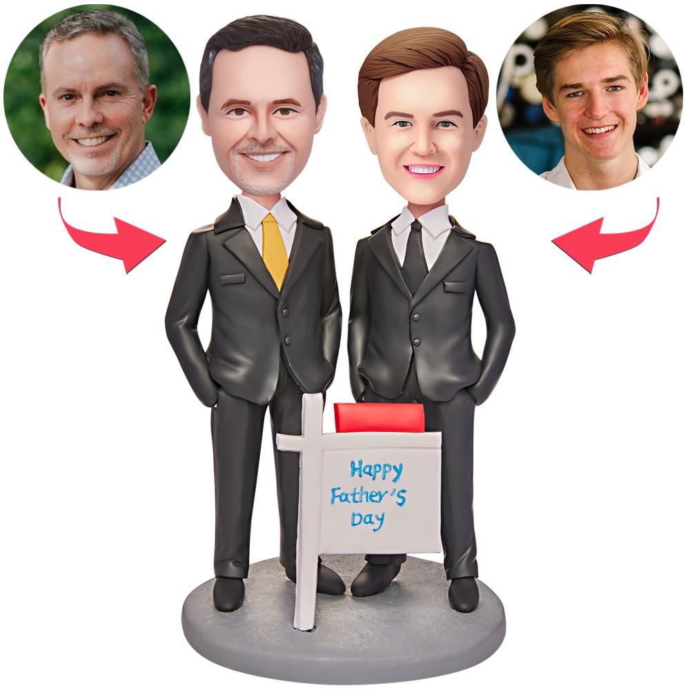 Father and Son in Suits Custom Bobblehead with Engraved Text-Blongser