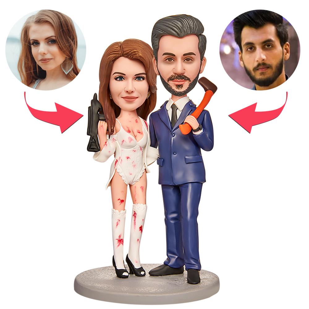 Halloween Horrible Couple Custom Bobblehead with Engraved Text-Blongser