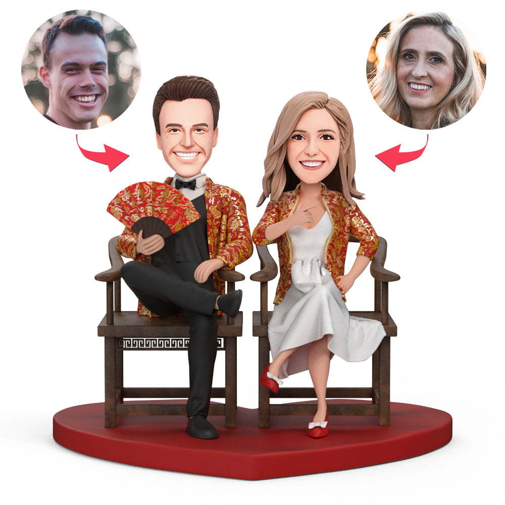 Couples in Traditional Chinese Garments Custom Bobblehead with Engraved Text-Blongser