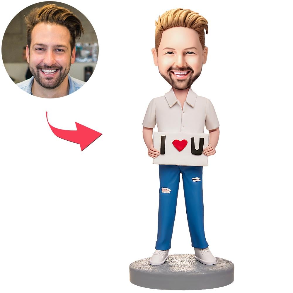 Male I LOVE U Custom Bobbleheads With Engraved Text-Blongser