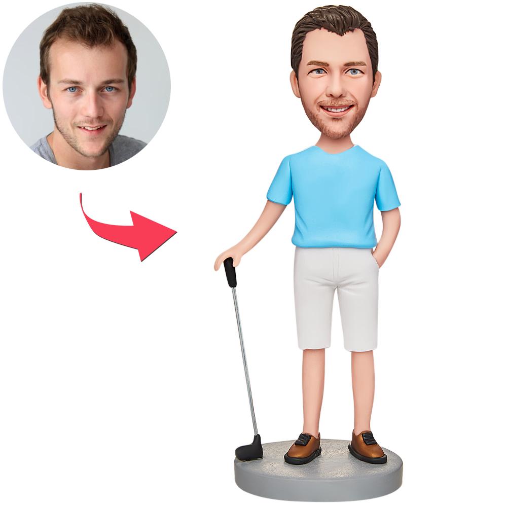 Playing Golf Man Custom Bobbleheads With Engraved Text-Blongser